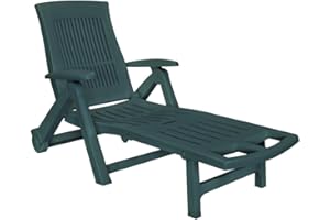 vidaXL Patio Lounge Chair, Outdoor Chaise Lounge Chair with Adjustable Backrest Footrest, Folding Sunlounger, Sunbed for Porch, Plastic Green