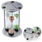 Lily's Home 3.5" Tall 3-in-1 Perfect Tea Timer, Includes 3, 4, and 5 Minute Sand Hourglass Timers, Use for Making Tea or Keeping Time Around The Kitchen, Brushed Stainless Steel Frame, Cylindrical