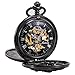 TREEWETO Mens Antique Mechanical Pocket Watch Lucky Dragon Hollow Double Case Skeleton Dial with Chain + Box