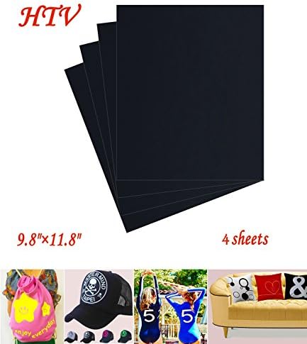 Black Heat Transfer Vinyl, Black Vinyl, Black Iron On Vinyl, Black Iron on for Cricut 9.8"×11.8" 4 Sheets