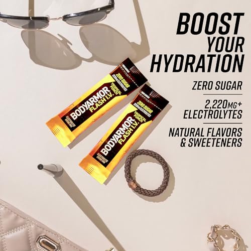BODYARMOR FLASH IV ELECTROLYTE PACKETS, TROPICAL PUNCH – ZERO SUGAR DRINK MIX, SINGLE SERVE PACKS, COCONUT WATER POWDER (6 COUNT)