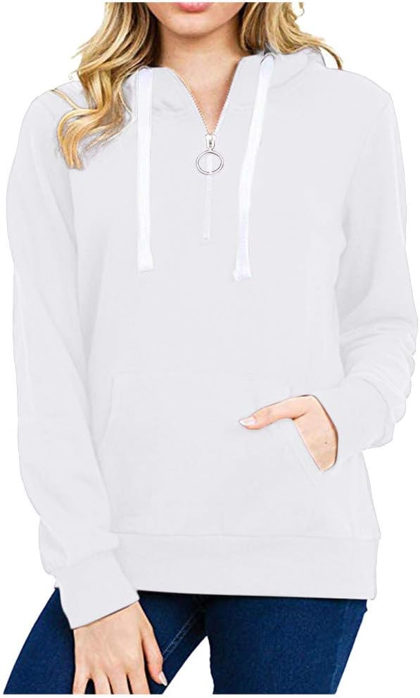 Samojoy Womens Solid Hoodie Pullover Hooded Sweatshirt with Pockets Plain Comfy Loose Long Sleeve Winter Outfit Blouse Tops