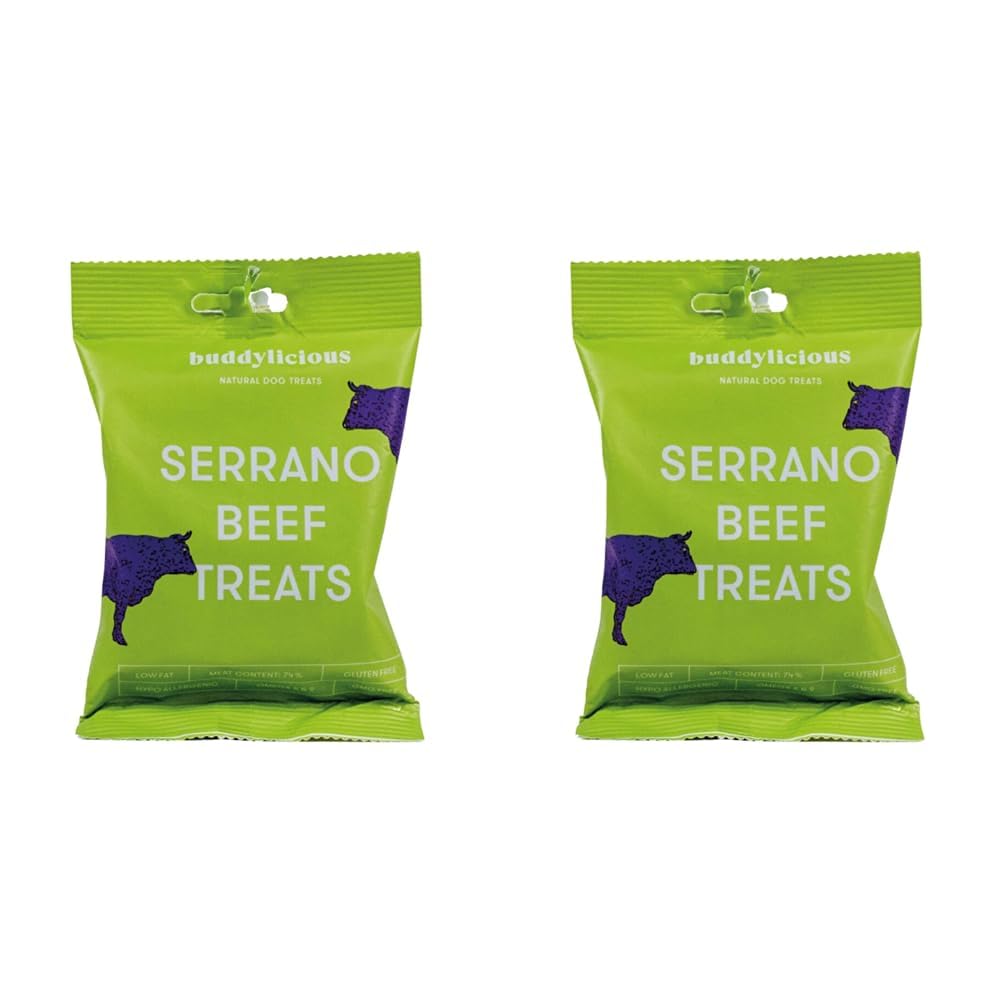 Buddylicious Natural Healthy Dog Treats - Serrano Dog Treats, High Meat Content, Gluten & GMO Free, Hypoallergenic, Contain Omega 6 & 9 Fatty Acids - Perfect for Training (Pack of 2)
