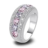 Psiroy 925 Sterling Silver Pink Topaz Eternity Band Promise Engagement Filled Ring
