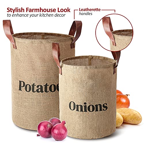 Lined Burlap Pantry Storage Baskets For Potatoes And Onions With