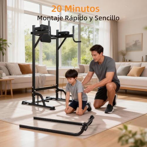 GOHOMKIC Barra para Dominadas, Casa Estación de Dominadas Multifuncional | Barra de Dominadas de Altura Ajustable con Protector de Espalda y Almohadillas para los Codos