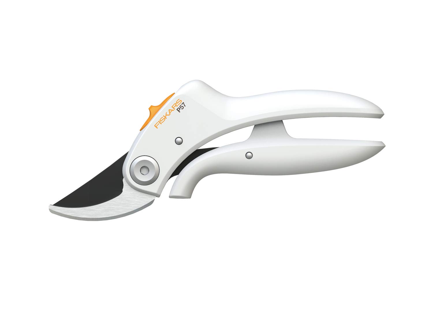 Fiskars Pruner bypass P57, White, For fresh branches and twigs up to Ø 2 cm, Length: 18 cm, Weight: 140 g, White/Orange, FiberComp/Steel, Light, 1026916