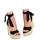 Fashare Womens Open Toe Tie Lace Up Espadrille