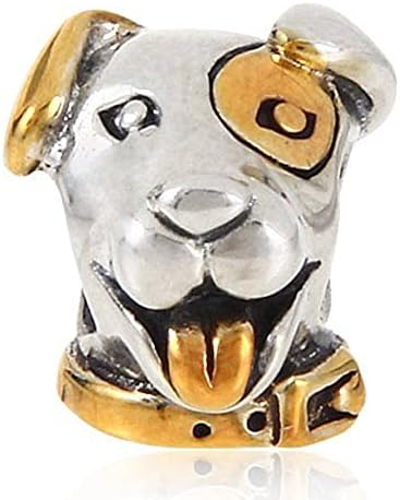 Charmstar Lucky Dog Charm with Gold Plated 925 Silver Pet Puppy Animal Bead for European Bracelet