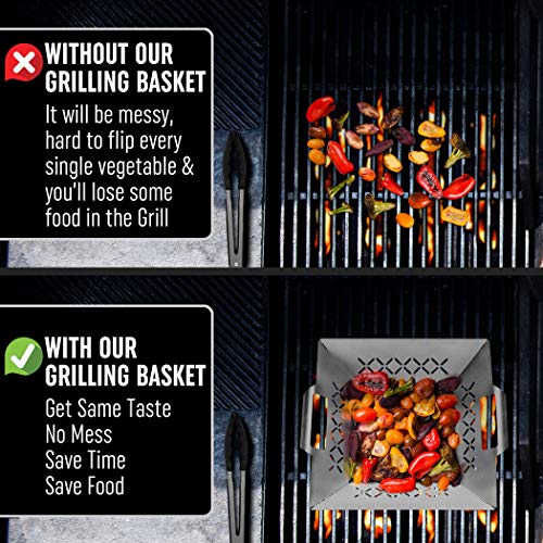 BBQ Mogul Stainless Steel Grill Basket, Heavy Duty Vegetable BBQ Grill