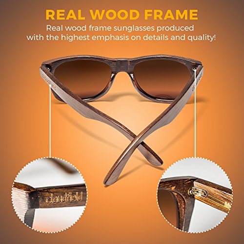 CLOUDFIELD Wood Polarized Sunglasses Wayfarer Style - 100% UV Protection, Bamboo Wooden Frame Clothing, Shoes & Jewelry, Men, Accessories, Sunglasses & Eyewear Accessories, Sunglasses