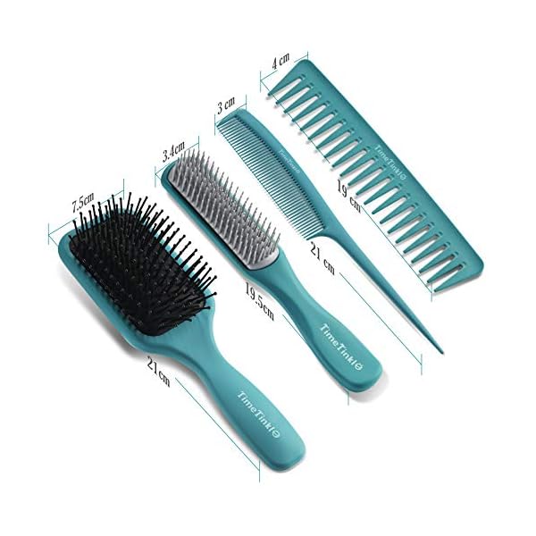 TimeTinkle 4 PCS Hairbrush Set - Detangler, Styling Brush, Tail Comb & Wide Tooth Comb for Women, Men and Kids, Great on…