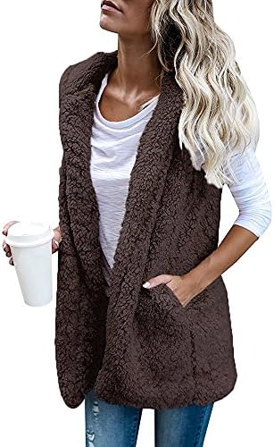 Mintsnow Womens Sleeveless Fuzzy Vest Jacket Hoodies Open Front Cardigan Outerwear