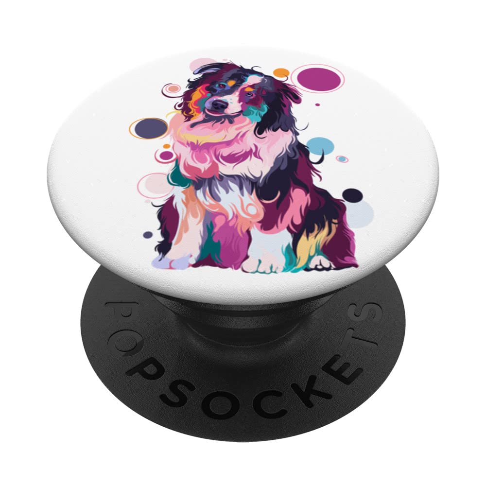 Colorful Pop Art Australian Shepherd Portrait Aussie PopSockets Swappable PopGrip