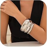 Slpytc 3PCS Chunky Bangle Bracelets Trendy Wide Chunky Cuff Bracelets Stack Wrist Cuff Wrap Bracelet for Women