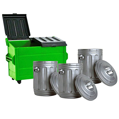 Green Dumpster & 3 Trash Cans For WWE Wrestling Action Figures