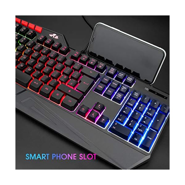 Rii-Gaming-Keyboard-Rainbow-Backlit-Light-up-Gaming-Keyboard-for-ComputerLaptopPCWindows-UK-Layout Rii RK202 Gaming Keyboard,LED Rainbow Backlit Light up Keyboard With Membrane Keys,Spill-Resistant,for PC Computer…