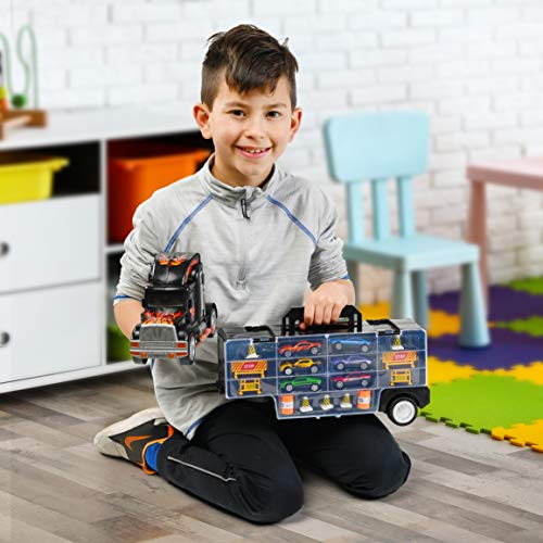 Play22 Semi Truck Toys for Boys Ages 3-5 - 17 in 1 Kids Toys Truck Transport Car Carrier with 6 Cars, 11 Accessories, Birthday Gifts Toys for 3 Year Old Boys, Toddler Boy Toys