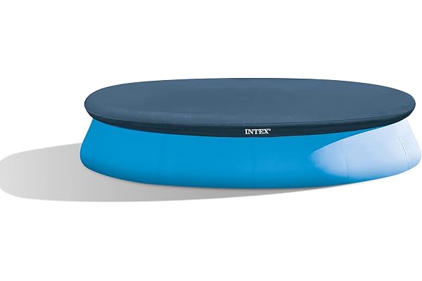 INTEX 28022E Pool Cover: for 12ft Round Easy Set Pools – Includes Rope Tie – Drain Holes – 12in Overhang – Snug Fit