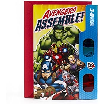 Hallmark Avengers Birthday Card with 3D Stickers and Glasses (Avengers Assemble!)