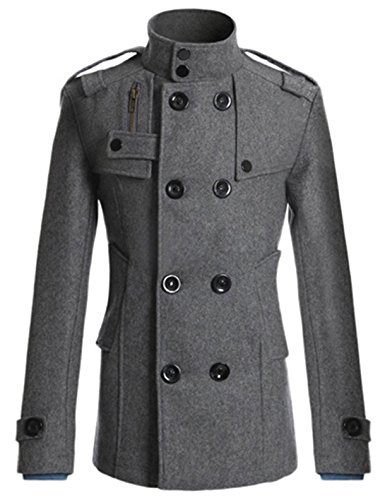 PAUL JONES Men's Fashion Double Breasted Wool Blend Trench Coat Size M Grey