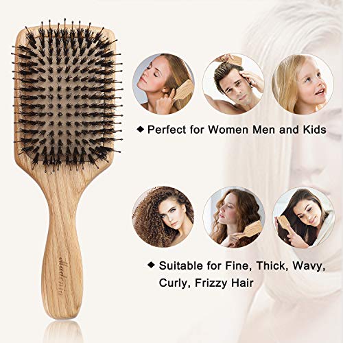 Paddle Brush, Boar Bristle Wooden Hair Brush for Women Men and Kids