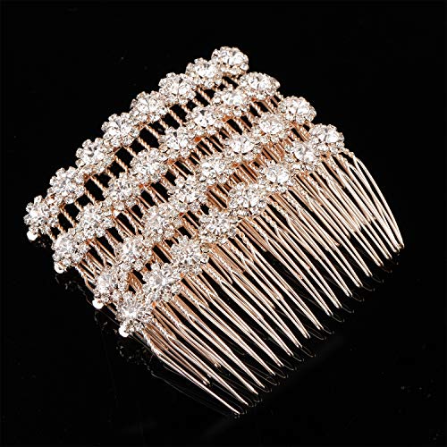 WBCBEC 4 Pack High-grade Alloy Diamond Rhinestone Flower Hair Side Combs Wedding Bridal Jewelry Hair Clips for Women