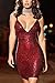 Haloon Womens Glitter Deep V Neck Strappy Open Back Bodycon Sequin Mini Dress Red S