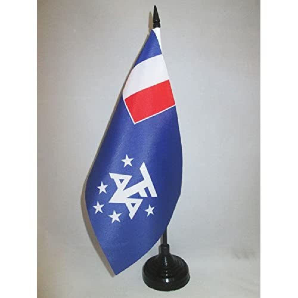 AZ FLAG French Southern and Antarctic Lands Table Flag 5'' x 8'' - French Southern and Antarctic Lands Office Decoration 100% Polyester 21 x 14 cm - Mini Desk Flag with Pole and Black Plastic Base