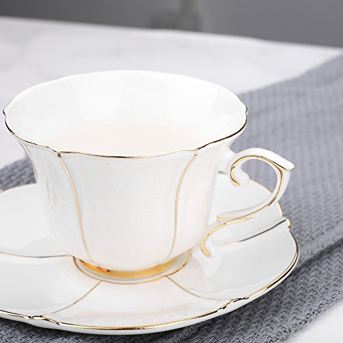 ARTVIGOR Lotus Leaf Shape Gold Rimmed Turkish Coffee Set of 12, New Bone China Espresso Cup Sets of Teacups, Saucers and Spoons for 4, Ivory White