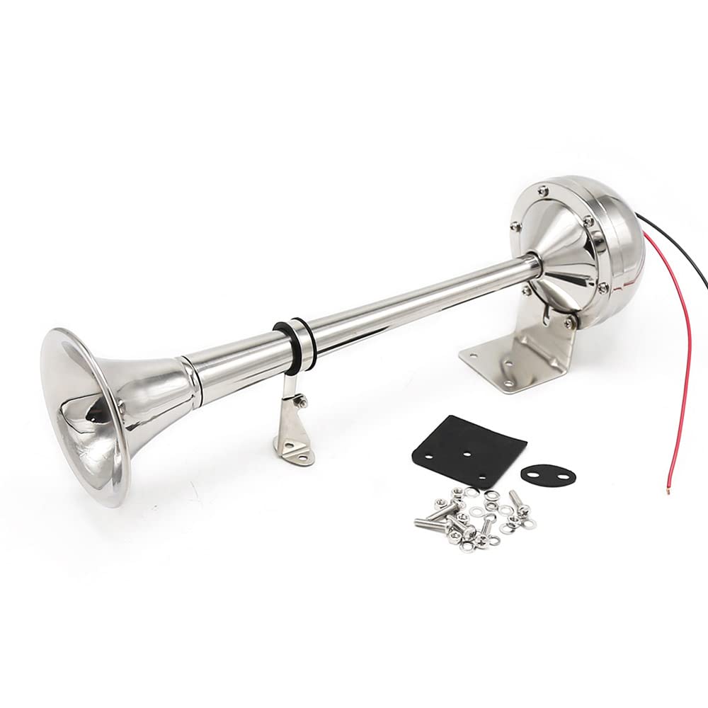 OXFUZZ 12V Single Trumpet Horn Marine Boat Air Horn 125dB Electric Air Horn for Car Truck Boat, Stainless Steel