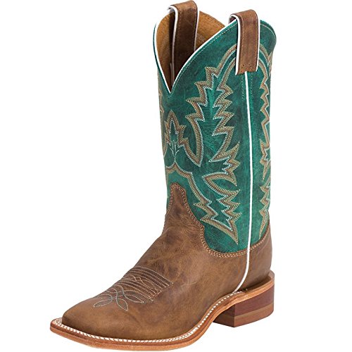 Justin Boots Women's U.S.A. Bent Rail Collection 11" Boot Wide Square Double Stitch Toe Leather Outsole,Burnished Tan,Black Tan "America"/Turquoise Ponteggio Calf,6 B US