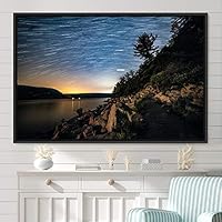 Framed Canvas Wall Art Starry Sky Aerial Astronomy & Space Dramatic Global Green Photography Realism Stars - 16x24 inches