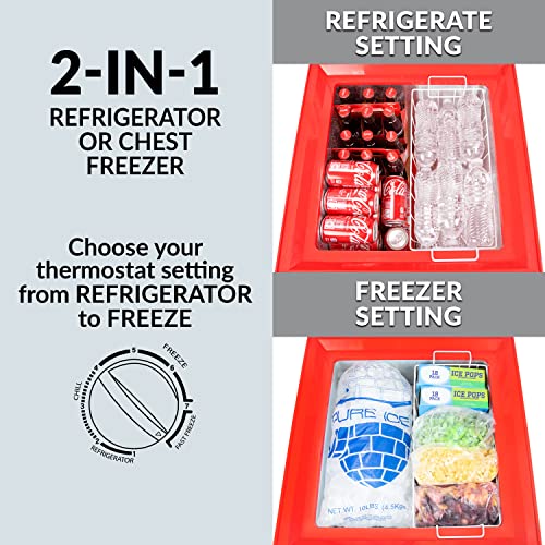Nostalgia CocaCola Chest Freezer and Refrigerator All in One, 3.5 Cu. Ft, Includes Rolling