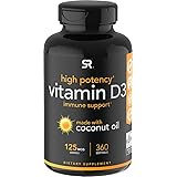 Vitamin D3 5000iu (125mcg) with Coconut Oil ~ High Potency Vitamin D for Immune & Bone Support ~ Non-GMO Verified, Gluten & S
