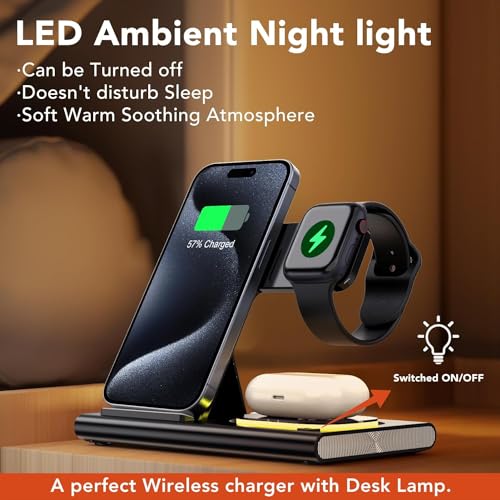 Aimtel 3 in 1 Foldable Charging Station for iPhone17/17Air/16/15/14XS/XR/X/8, Wireless Charger Stand Travel Compatible with Apple Watch Series 11/10/9/8/7/6/Ultra 2/3/SE3,for Air Pods Pro/4/3/2