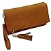BMC Womens Saddle Brown Textured PU Faux Leather Quilted Pattern Triple Compartment Zipper Tassel Fashion Clutch Handbag