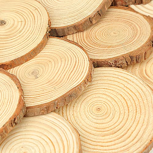 JOHOUSE Natural Wood Slices, 30PCS 4Inch Unfinished Natural Wood Slices Circles Wooden Circles, 32.8ft Hemp Rope and 32.8ft Cotton Rope, DIY Craft Christmas rnaments