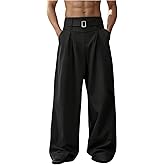 GORGLITTER Men's Baggy Dress Pants Wide Leg High Waisted Pleated Trousers Business Casual Slacks with Pockets