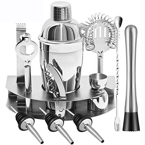 NXYJD Cocktail-Shaker-Set, 12-teiliges Bartender-Kit Bar-Werkzeugbahnen-Zubehör mit Edelstahl-Stand, Home Bartending