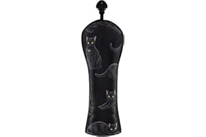 Cute Cat Black Golf Club Covers for Women Men PU Leather Golf Club Headcover with Number Tags for Hybrid Wood