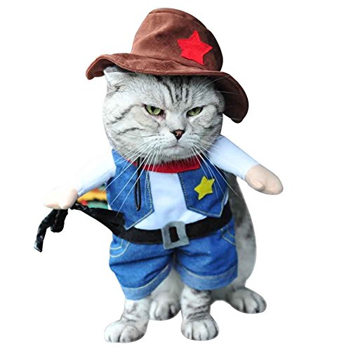 BUYITNOW Pet Cowboy Costumes with Hat for Small Dogs Cats Cosplay Halloween Party Clothes