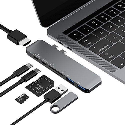 USB C Multi-Function Adapter for 2016/2017 MacBook Pro 13/15”- Thunderbolt 3 (40Gbps), 4k HDMI, Pass-Through Charging, SD/Micro Card Reader, 2 X USB 3.0 Ports (Space Grey)