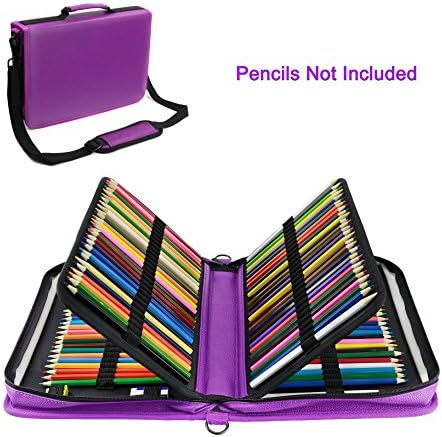 WeiBonD 160 Slots Pencil Case, PU Leather, Large Capacity with Zipper Pen/Pencil Bag for Prismacolor Watercolor, Crayola Colored Pencils and Cosmetic Brushes (Purple)