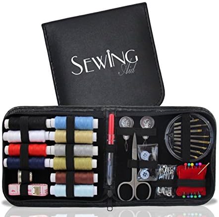 Sewing Aid Emergency Kit with 72 Best Supplies for Mending,1000 yds of Thread & Self-Threading Needle, Elegant Case for Easy Travel & Smart Home, Beginners E-Book Included
