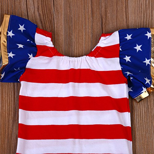 Newborn Baby Girls USA Flag Fly Sleeve Striped Bodysuit Romper (1224 Months, Red) Baby Girls