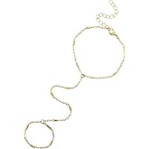 Gold Hand Chain Bracelet, Adjustable Dainty Chain Ring Bracelet with Finger Ring Boho Summer Jewelry Beach Accessories for Women
