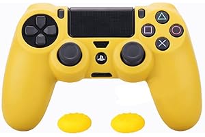 ZOMTOP Silicone PS4 Controller Case: A Second Skin for Your Gamepad - Soft, Anti-Slip, Shockproof - Original Color with Grips and Caps(Yellow)