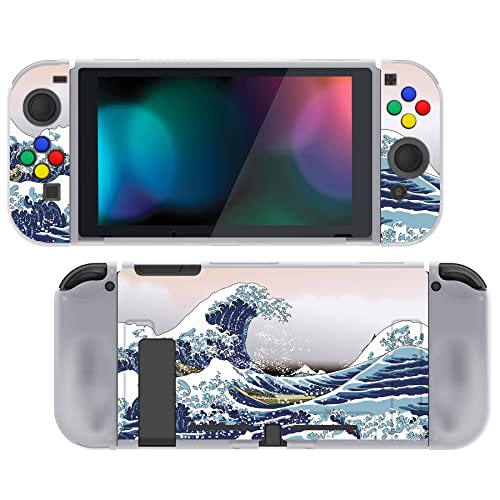 PlayVital The Great Wave Protective Case for Nintendo Switch, Soft TPU Slim Case Cover for Nintendo Switch Joycon Console with Colorful ABXY Direction Button Caps