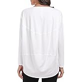 HeyNuts Women's Pima Cotton Long Sleeve Workout Shirts Boat Neck Athletic Loose Fit Soft Tops Fall Casual Shirts